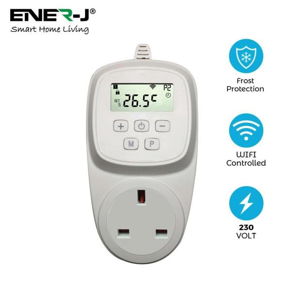ENER-J Smart WiFi Thermostat Plug for Infrared Heating Panels, 3680W UK Smart Plug, App & Voice Control, Alexa & Google Home