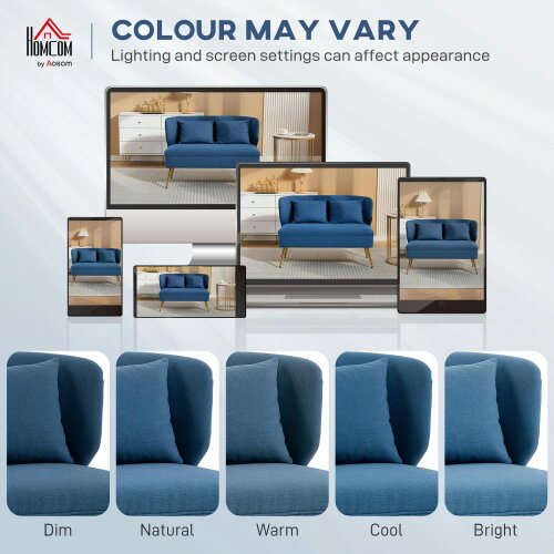 Wyld Haus Taco Linen Look Dark Blue 2 Seater Sofa With Wingback Design And Metal Legs