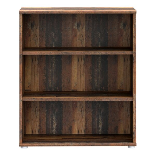 Wyld Haus Bucharest Low Wide 2 Shelf Vintage Oak Wooden Bookcase