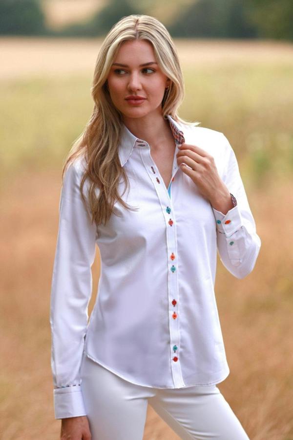 CLASSIC WOMENS PLAIN SHIRT WITH HOUNDSTOOTH INSERT - Premium Men's Patterned Shirt by Claudio Lugli | Bold Design, Tailored Fit, Best Printed Shirts