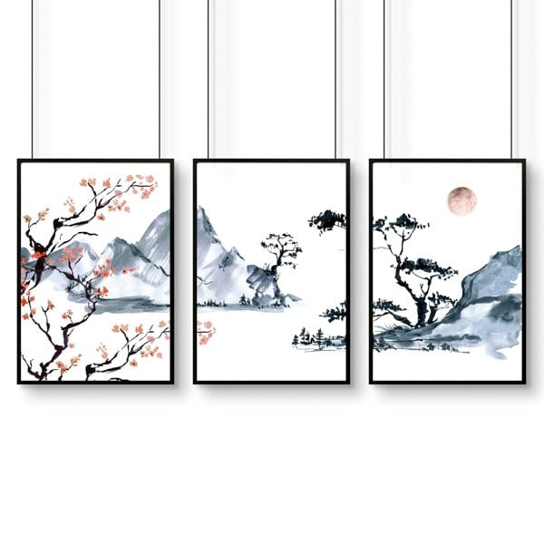 Japanese Cherry Blossom Art | set of 3 wall art prints