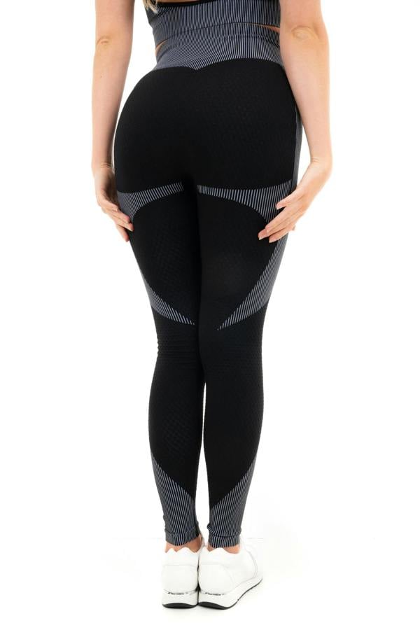 Smart Living Women's Textured High Waist Panel Leggings with Striped Design - Black / Grey