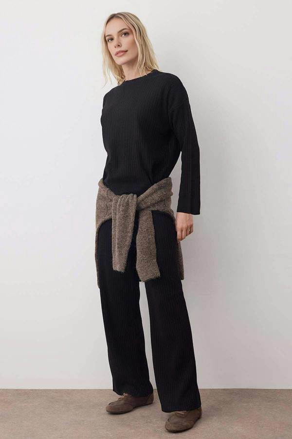 WOVCOR 2-Piece Loose Fit Basic Ribbed Knit Top & Pants Set