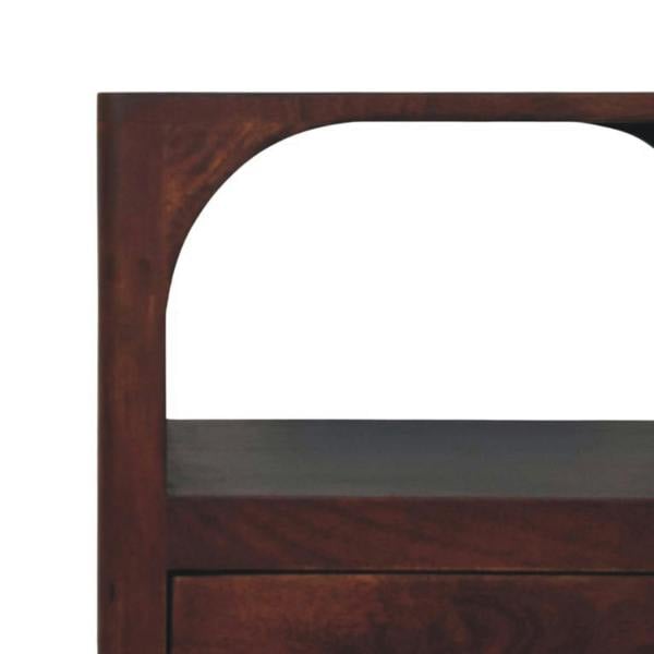 Artisan Furniture Solid Wood Arched Edge 1 Drawer Bedside, 1 Open Slot, Brown