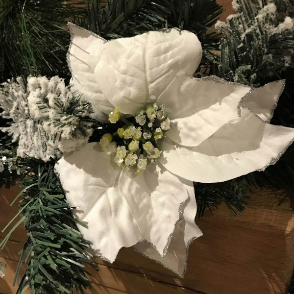 Samuel Alexander 1.8M (6ft) White Poinsettia Christmas Garland Silver Balls Glitter Snow Flocked