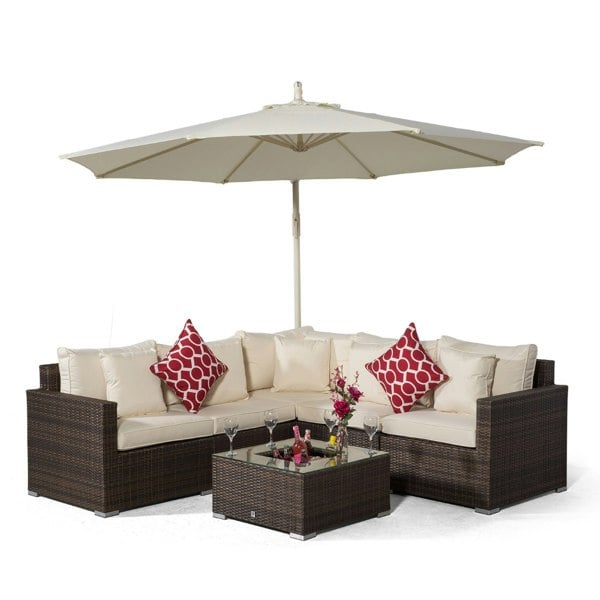 Giardino Havana 5 Seat Rattan Corner Sofa Set with Ice Bucket Coffee Table