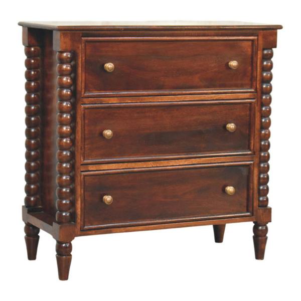 Artisan Furniture Solid Wood Spindle Winewood Chest, Brown,3 Drawers