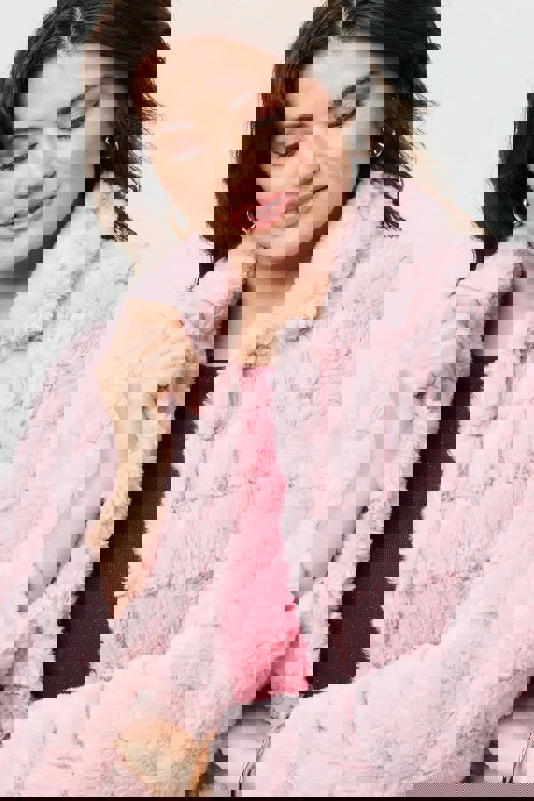 Pink | Faux Fur Thigh Length Coat
