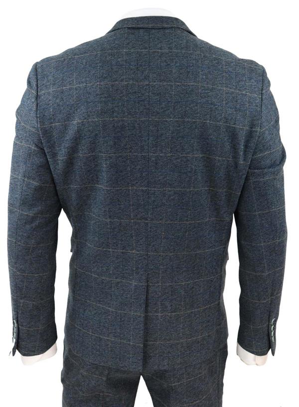 Marc Darcy Mens 3 Piece Blue Tweed Check Vintage Suit