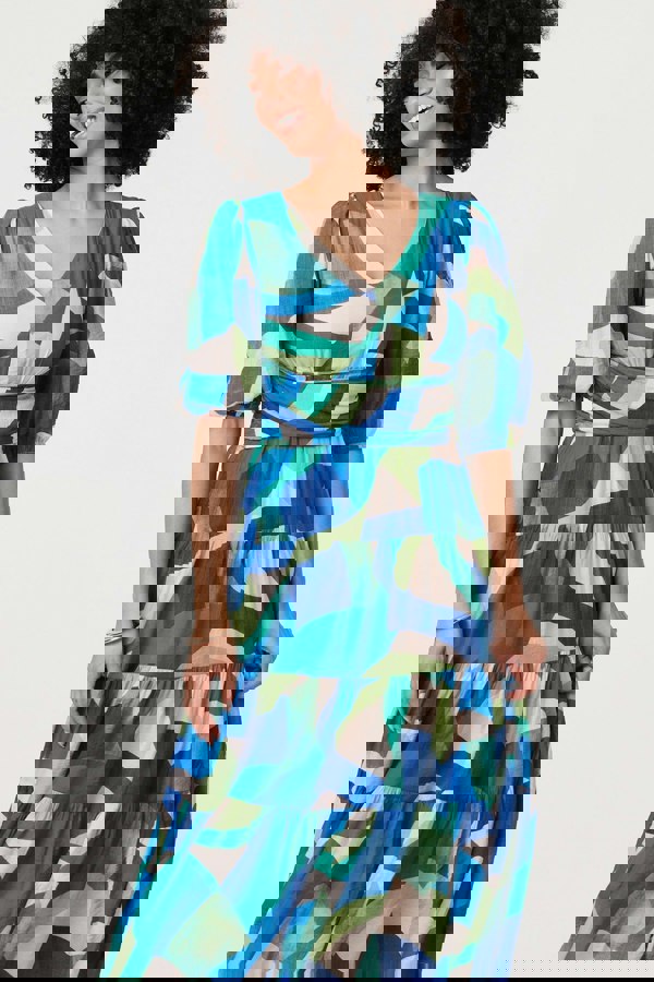 Green | Abstract Ruched 3/4 Sleeve Midi Dress
