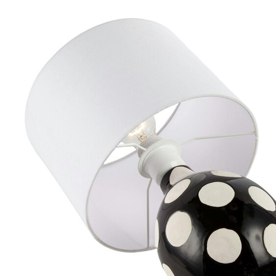 Happy Homewares Modern Ceramic Glossy Black Table Lamp with White Polka Dot Spots