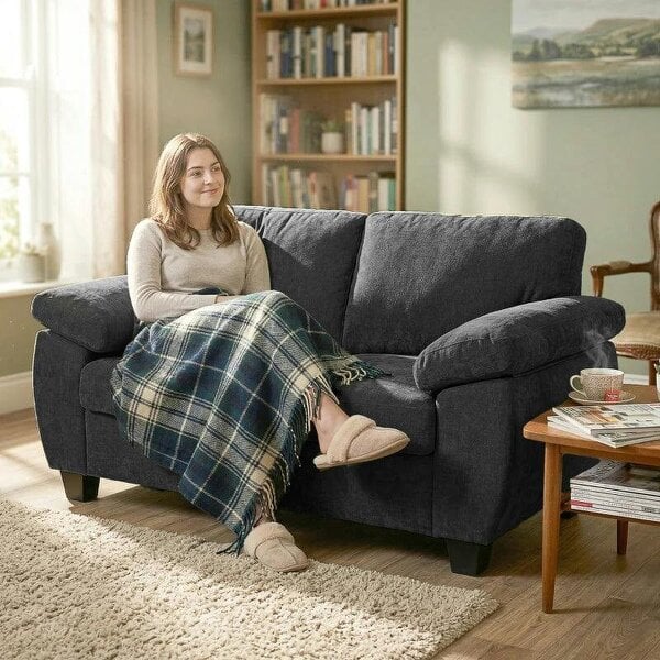2 Seater Sofa, 156cm Chenille Loveseat Sofa, Dark Grey - Dark Grey