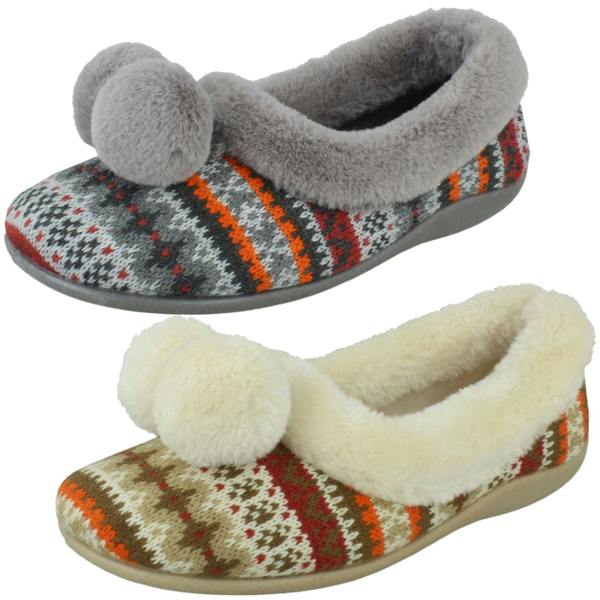 Rose Bank Ladies Rose Bank Memory Foam Aztec Print Pom Pom Slippers Lizzy