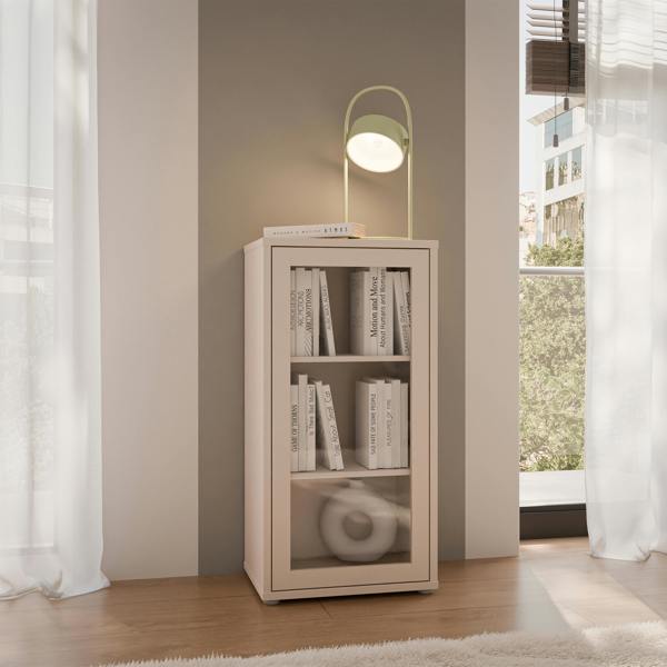Furniture To Go Alice Springs Low Glass Fronted Cabinet with Push-to-Open Door in Sand