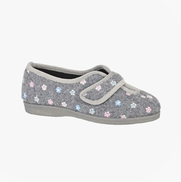Sleepers MATILDA Womens Touch Fasten/Velcro Slippers Grey