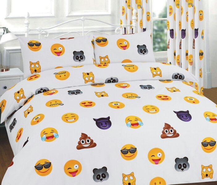 Night Zone Ikons Emoji Printed Duvet Cover Set – Polycotton Easy Care Bedding with Pillowcases - White