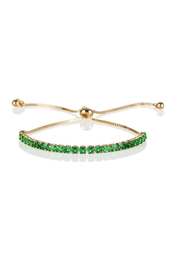 Adjustable Gold Bracelet for Women with Green Stones - namana.london