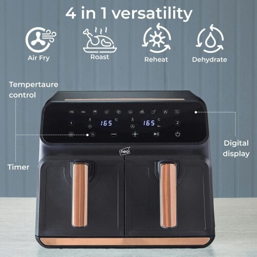 Neo Digital Electric Air Fryer Black & Copper 8.5L with Dual Drawer