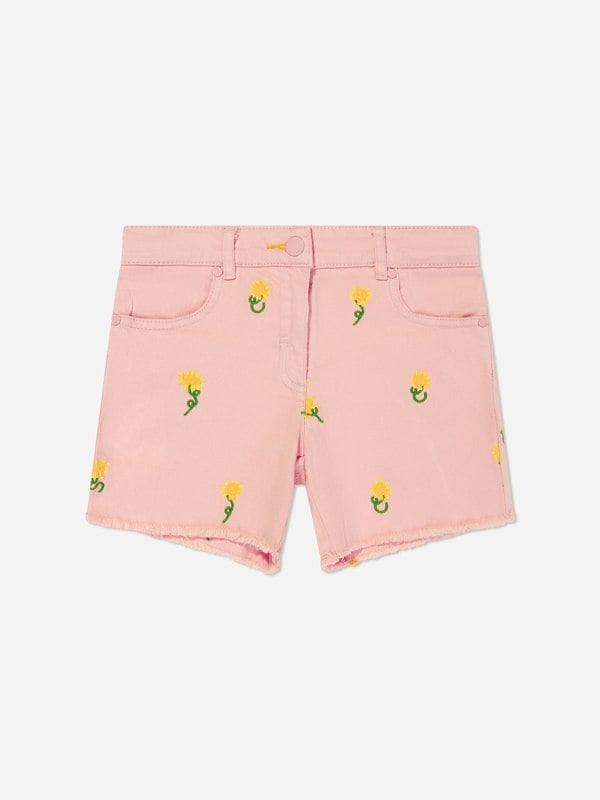 Stella McCartney Kids Stella McCartney Girls Embroidered Flower Shorts in Pink