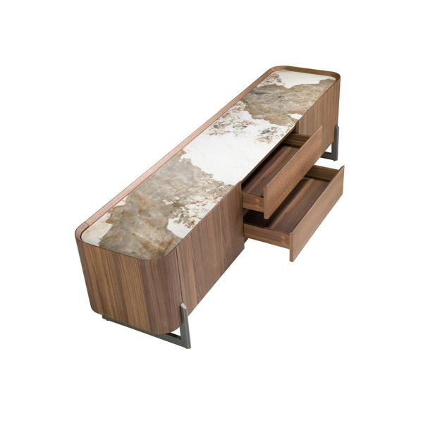 Angel Cerdá Walnut and dark metallised steel TV cabinet with porcelain marble top 3250