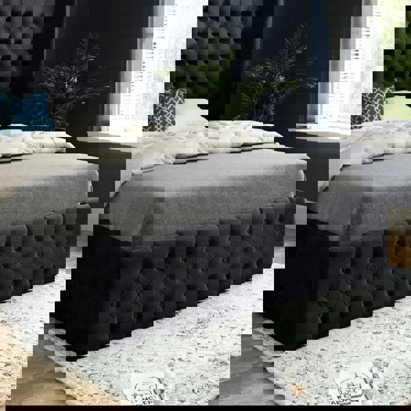 Casa Magna Florence Wide Winged Upholstered Soft Velvet Bed Frame - Black