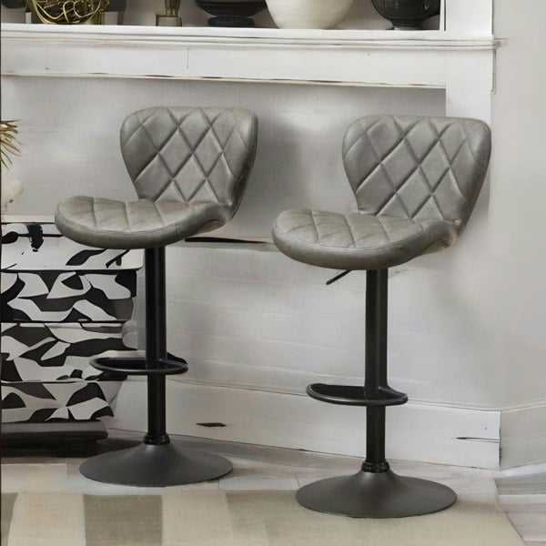 Rafaelo Mobilia 2PC Height Adjustable 360 Swivel Bar Stools Set Dark Grey