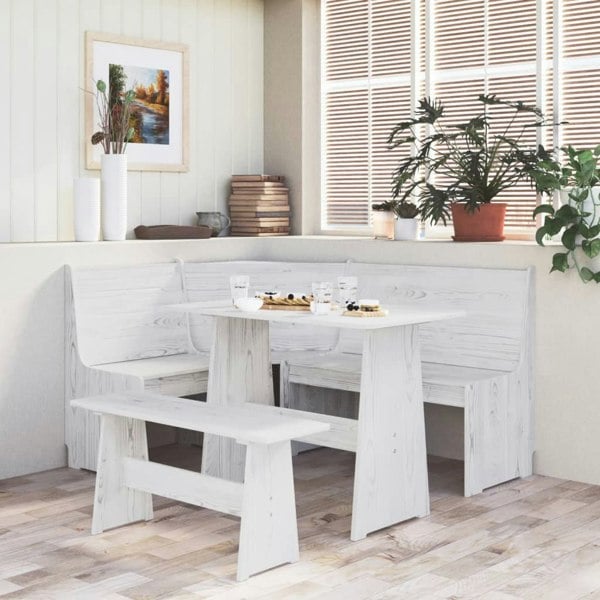 Berkfield Dining Table with Bench White Solid Pinewood