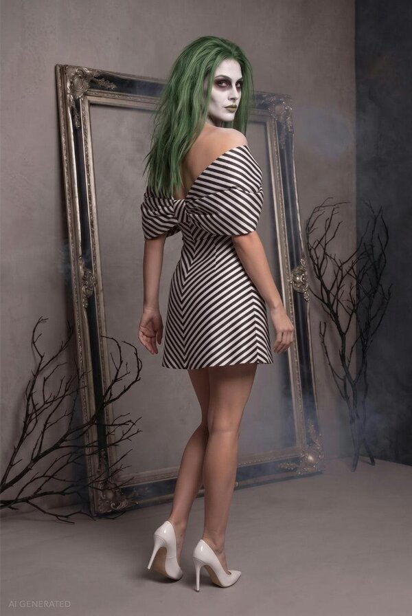 Goddiva Striped A-line Mini Beetlejuice-Inspired Halloween Costume - Black White by Goddiva