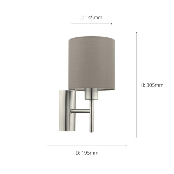 EGLO Pasteri Nickel And Taupe Wall Light With Switch