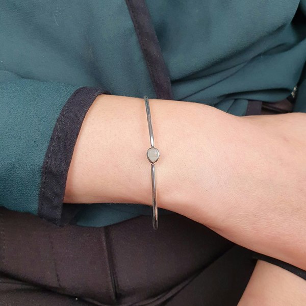 Minimalist Sterling Silver Aquamarine March Birthstone Bangle Bracelet