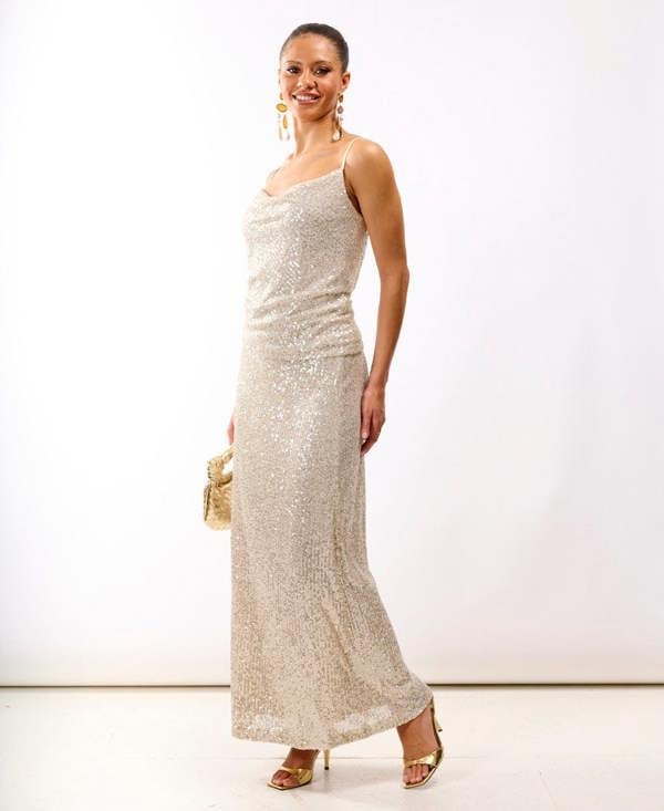 Cream Sequin Midaxi Skirt