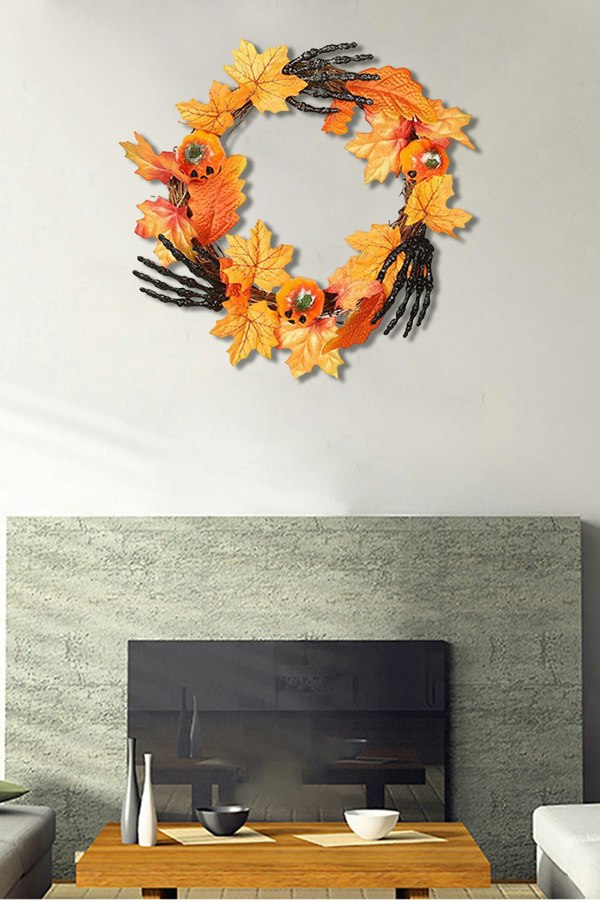 Living and Home Halloween Wreath Hand Pumpkin Wreath for Front Door Decor