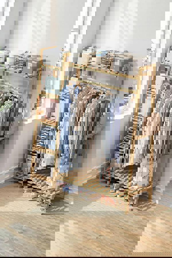 Living and Home Bamboo Bedroom Garment Clothes Rack 7 Tier Storage Shelf Coat Clothing Hanging Rack - Natural