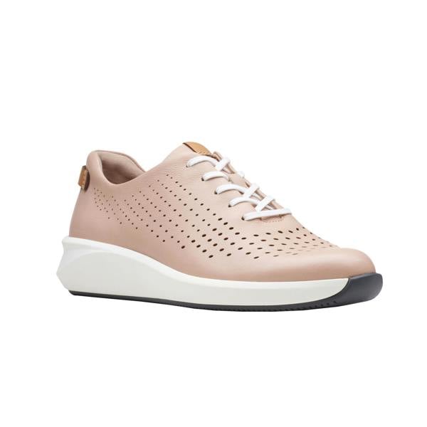 Clarks Womens/Ladies Un Rio Tie Leather Trainers - Blush - 
