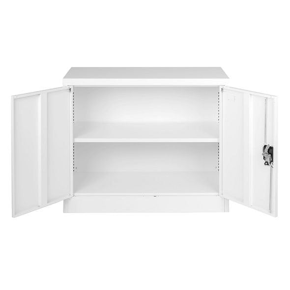 MMT Furniture Designs White Stainless Steel Filing cabinet with 1 Shelf - 2 Door Lockable Metal Office Storage Cupboard Organiser 90CM