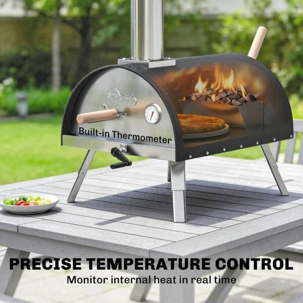 Outdoor Pizza Oven Foldable Legs Pellet Wood Fired Pizza Maker w/ 12" Rotating Stone and Peel