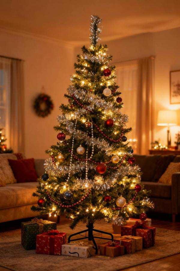 4ft, 5ft and 6ft Artificial Green Boston Pine Christmas Trees, PVC with Metal Stand image 5