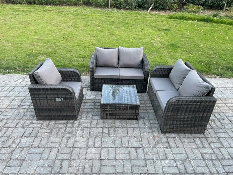 Fimous 4 Piece Garden Furniture Sets 5 Seater Outdoor Patio Furniture Set Weaving Wicker Rattan Sofa Chair and Table with Cushion