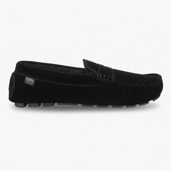 Totes FUR LINED SUEDE MOCCASIN SLIPPER Full Slippers Slippers   in  Black