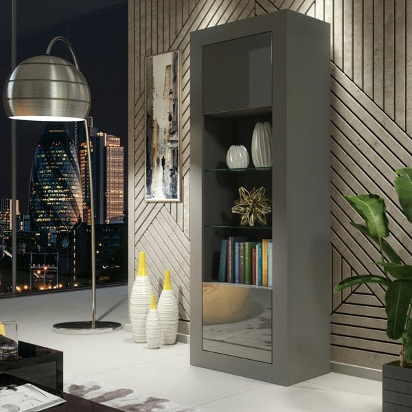 Mex Furniture Modern Display Cabinet 170cm – Grey Body & Grey Gloss Doors