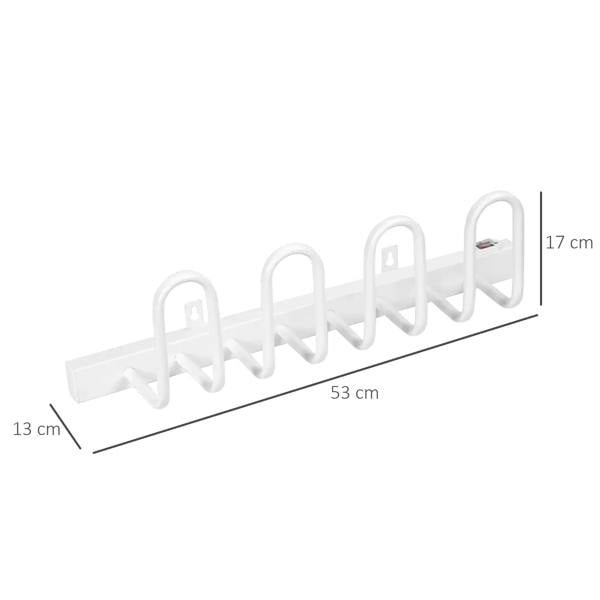 White wall-mounted shoe dryer rack with multiple U-shaped holders and curved arches