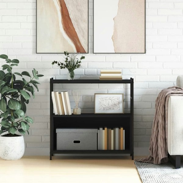 Berkfield Bookshelf Black 80x30x78.5 cm Engineered Wood and Iron