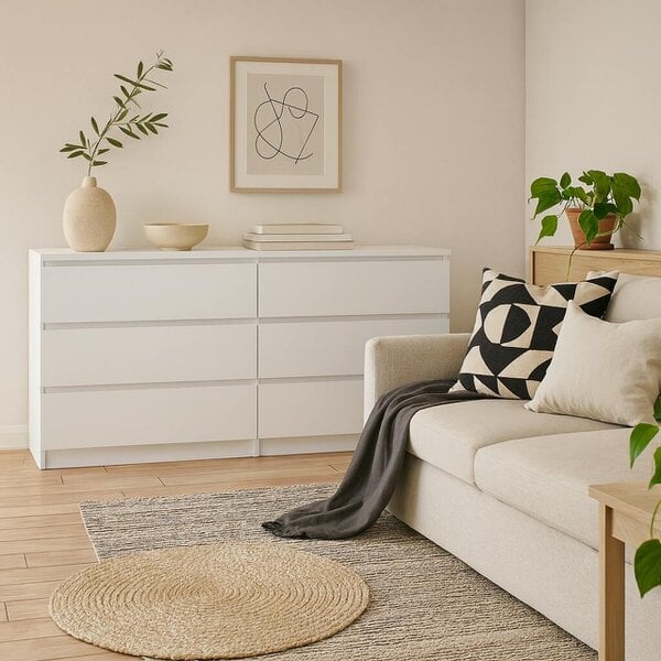 Wyld Haus Budapest White Wooden Wide Chest 6 Drawers