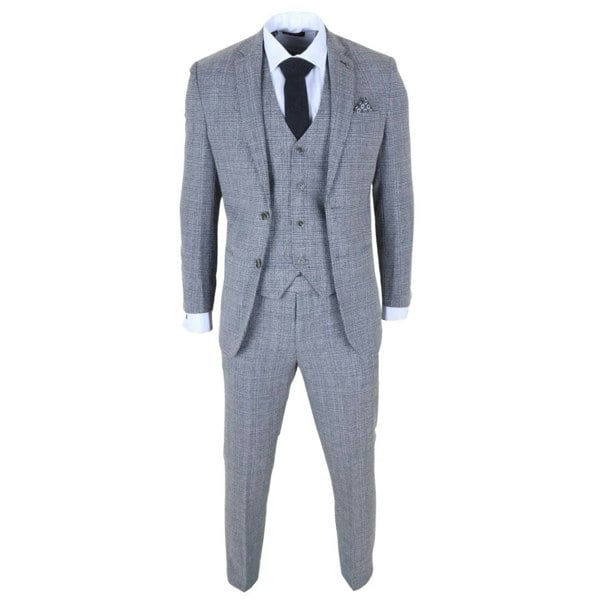 Robert Simon Parker - Men's Grey Classic Check Slim Fit 3 Piece Suit