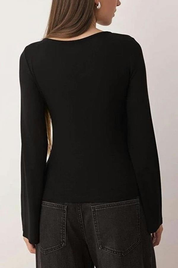 WOVCOR Fitted Boat Neck Soft Long Sleeve Flexible Knit Blouse
