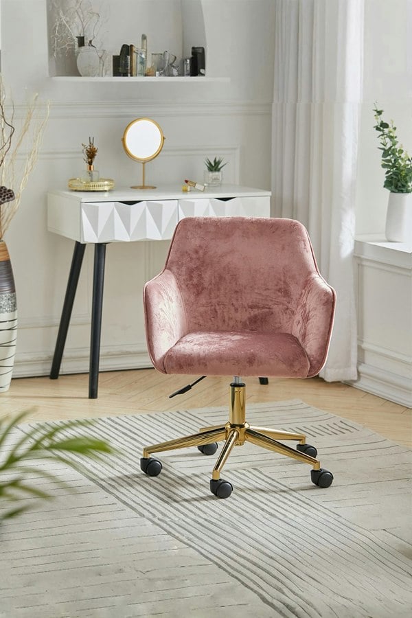 Living and Home Velvet Upholstered Home Office Swivel Chair