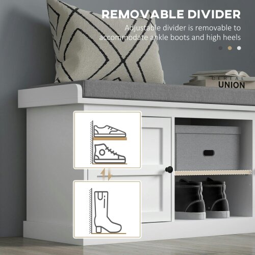 Wyld Haus Lire Wooden White And Grey Multi Compartment Shoe Bench With Cushioned Top