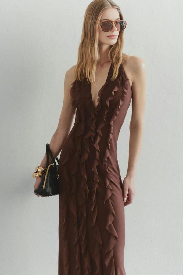 WOVCOR Tulle Evening Dress with Ruffled and Lined