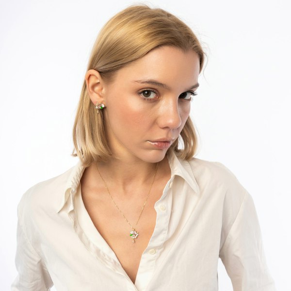 Spero London Pansy Violet Floral Necklace in Sterling Silver
