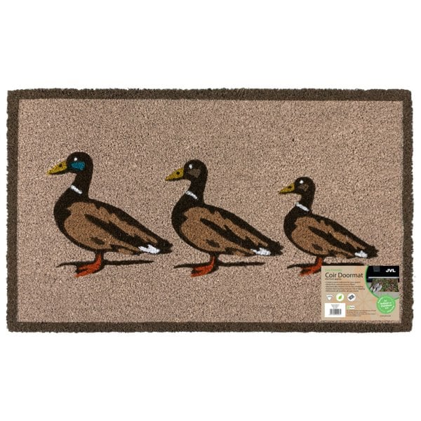 JVL Eco-Friendly Latex Backed Coir Entrance Doormat, 45x75cm - Ducks